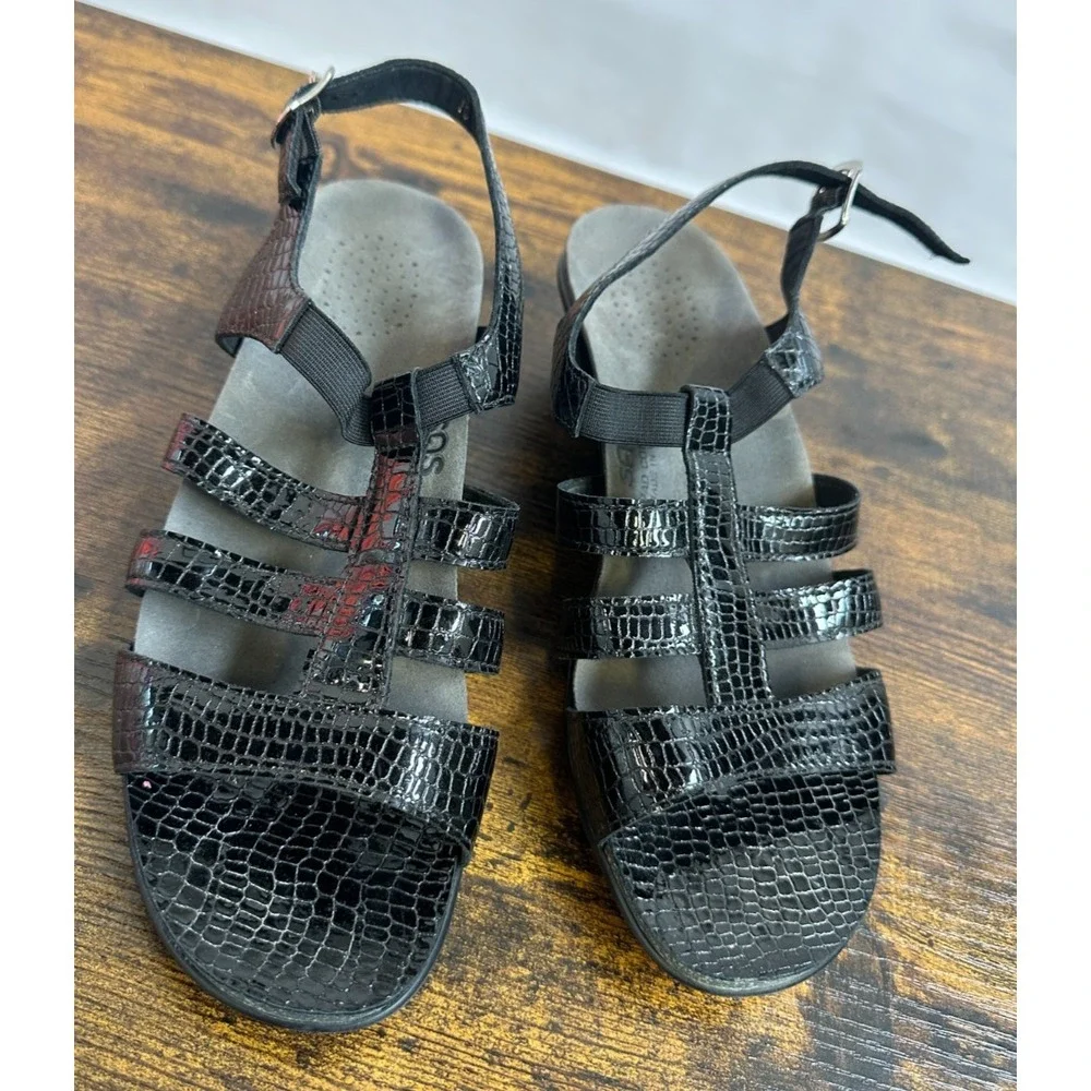 SAS Allegro Comfort Crocodile Embossed Leather Sandals Made in USA Size 10 W - Picture 6 of 15